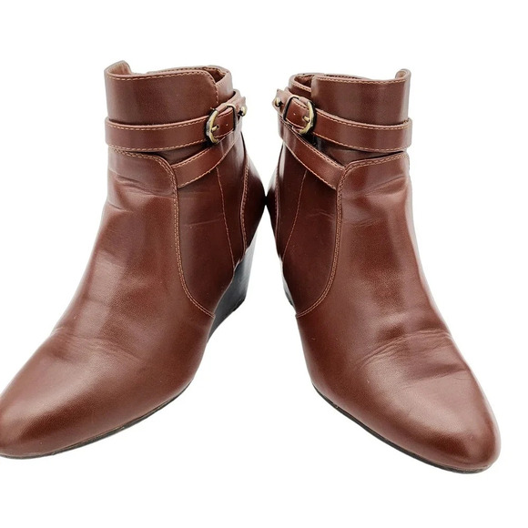 Bass Womens Angie Buckle Ankle Wedge Boots Booties Size 9M Brown - Picture 10 of 12